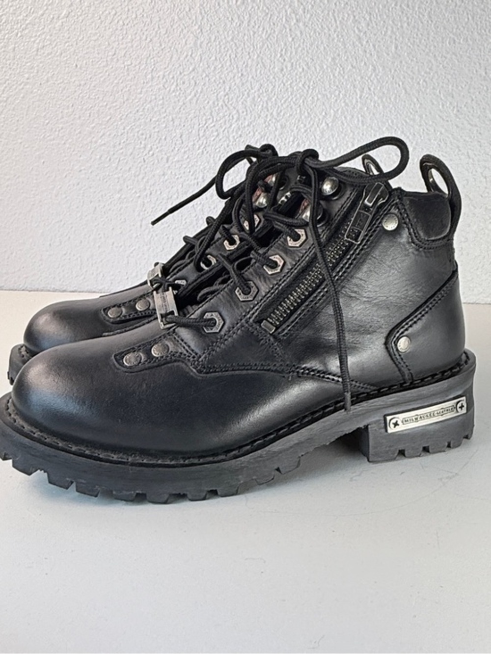 Milwaukee Leather Black Combat Moto Boots Side Zip Womens 5.5 Work Boots